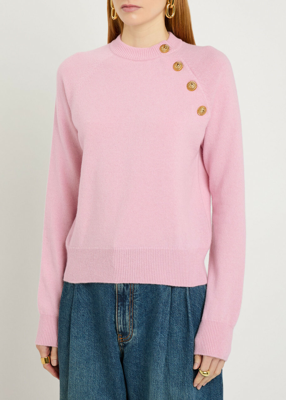 Balmain Embellished Wool and Cashmere-blend Jumper Rose