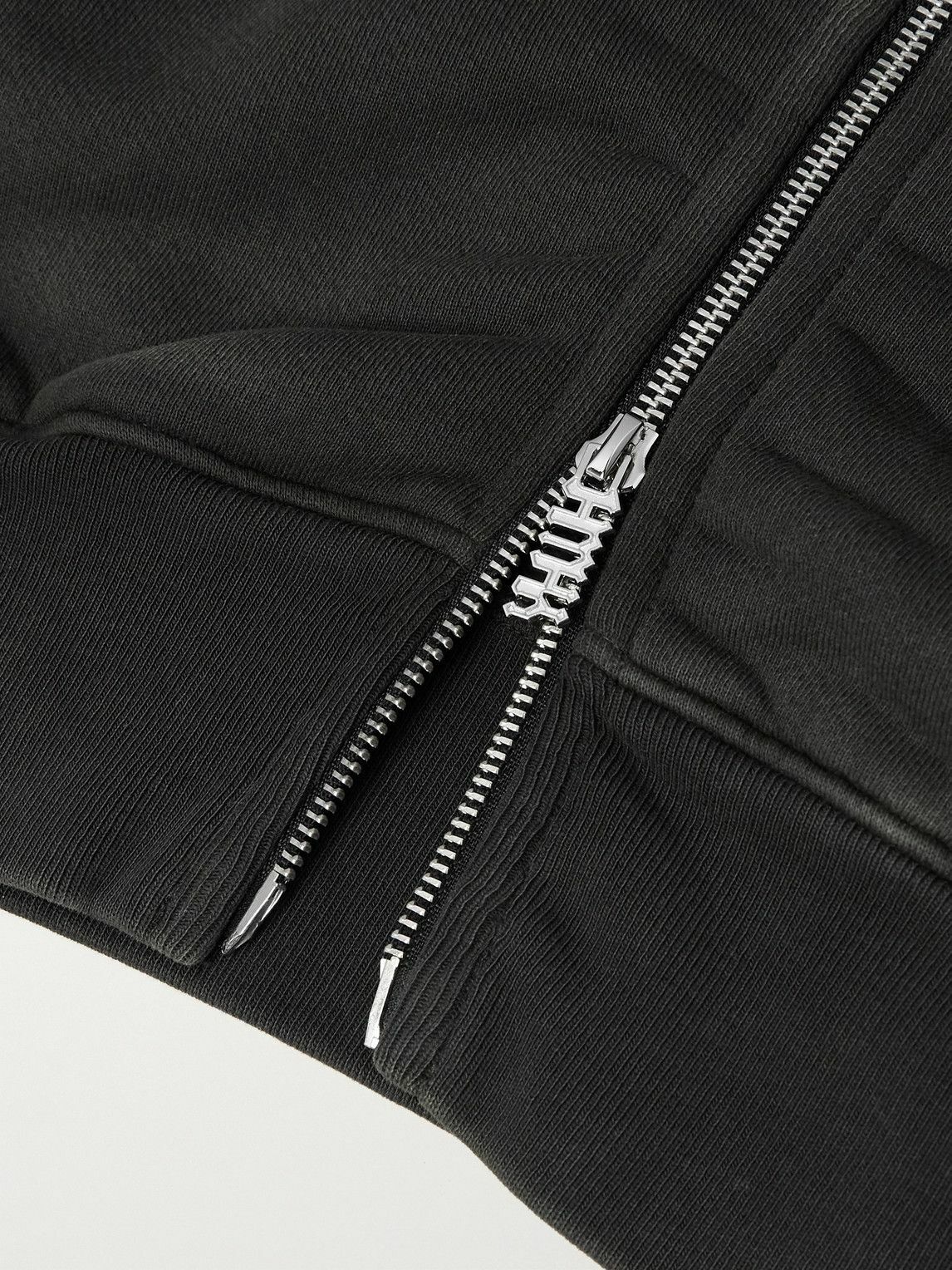 RRR123 - USO-123 Cropped Printed Cotton-Jersey Zip-Up Hoodie - Black