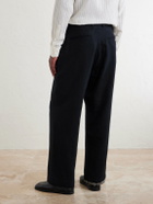 Kartik Research - Straight-Leg Pleated Embroidered Wool Trousers - Black