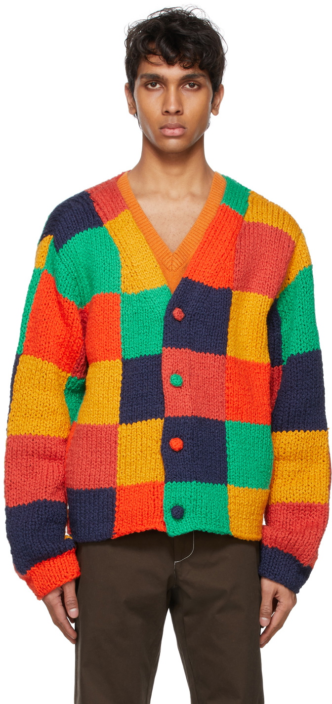 The Elder Statesman Red Colorblocked Squares Cardigan The Elder