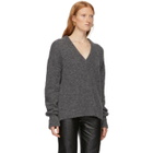 Tibi Grey Alpaca Airy V-Neck Sweater