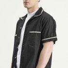 NOMARHYTHM TEXTILE Men's Trim Embroidery Open Collar Shirt in Black
