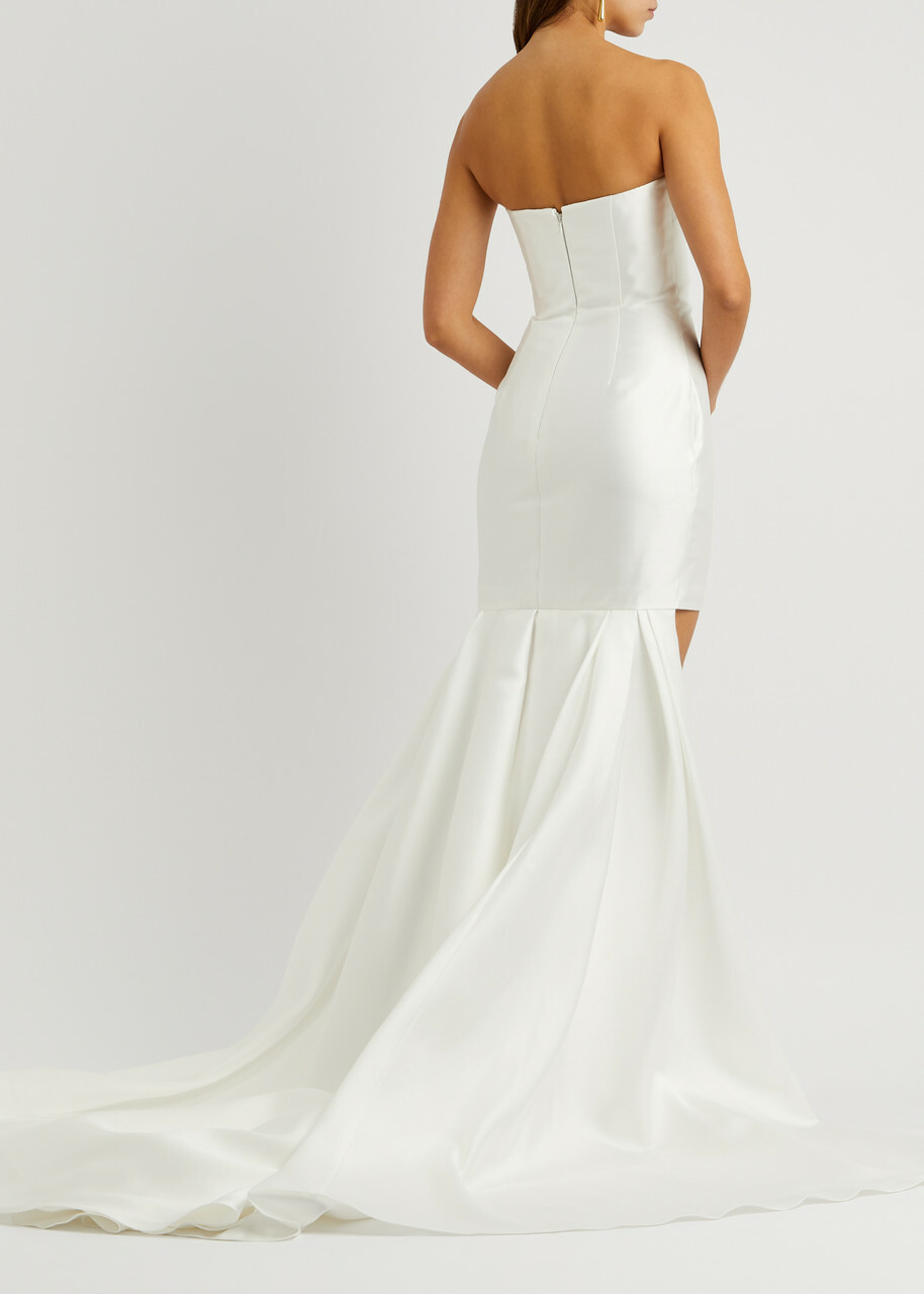 Solace London Neva Strapless Satin Mini Dress Cream