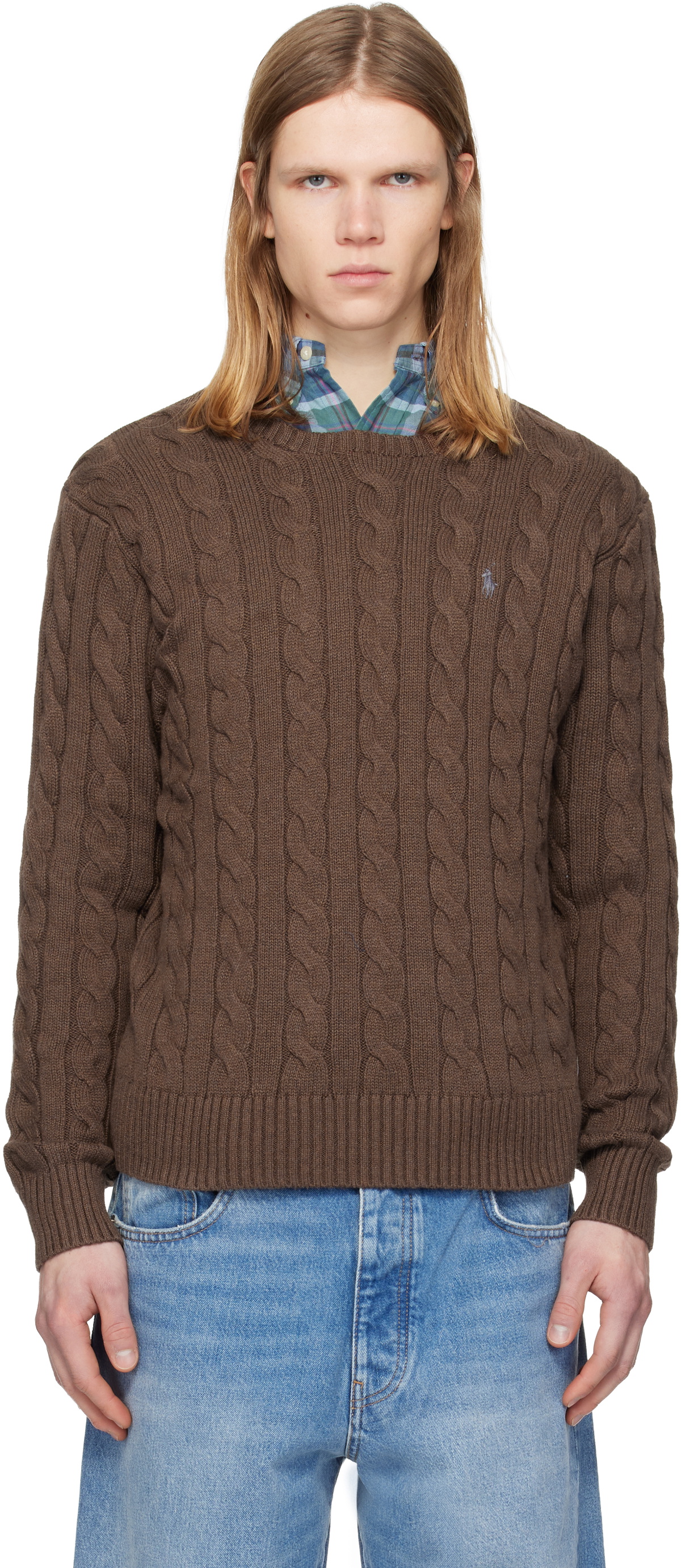 Polo Ralph Lauren Brown Cable-Knit Cotton Sweater