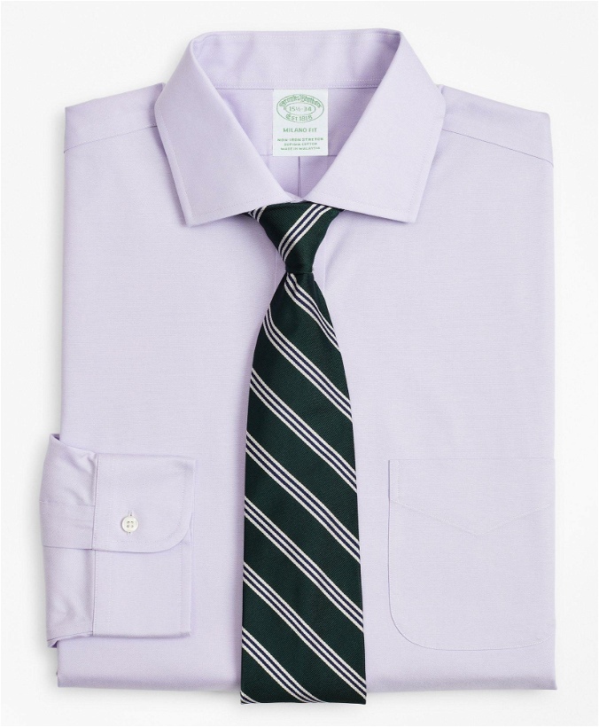 Photo: Brooks Brothers Men's Stretch Milano Slim-Fit Dress Shirt, Non-Iron Pinpoint English Collar | Lavender