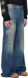 COÛT DE LA LIBERTÉ Blue Victor Twill Gold Lurex Wide Leg Jeans