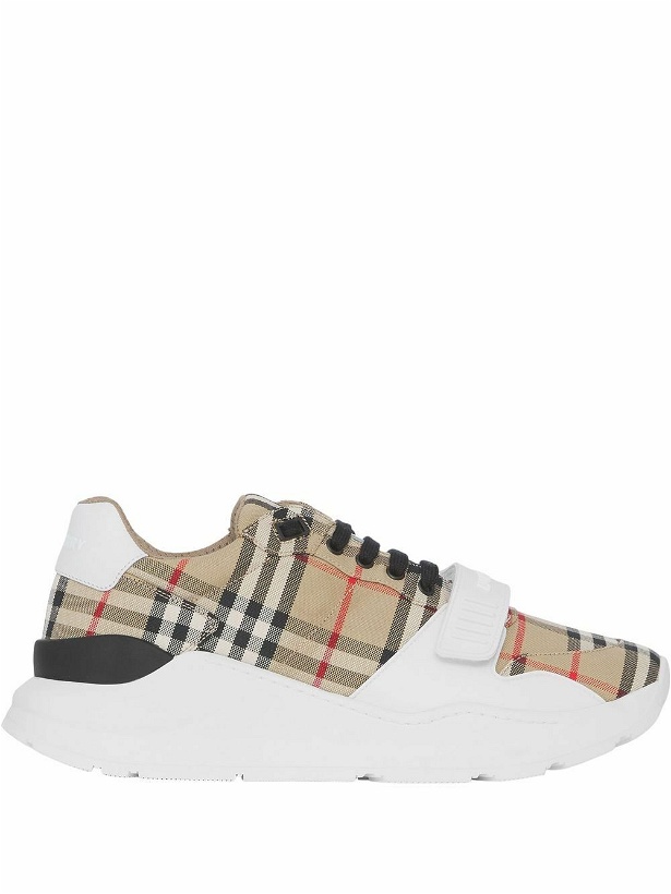 Photo: BURBERRY - Check Motif Leather Sneakers