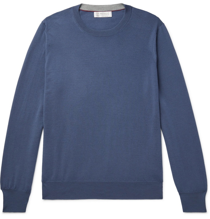 Photo: Brunello Cucinelli - Wool and Cashmere-Blend Sweater - Blue