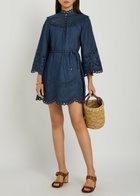 Zimmermann Mohon Broderie Anglaise Denim Mini Dress Navy