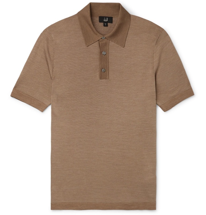 Photo: Dunhill - Herringbone-Knit Mulberry Silk Polo Shirt - Brown