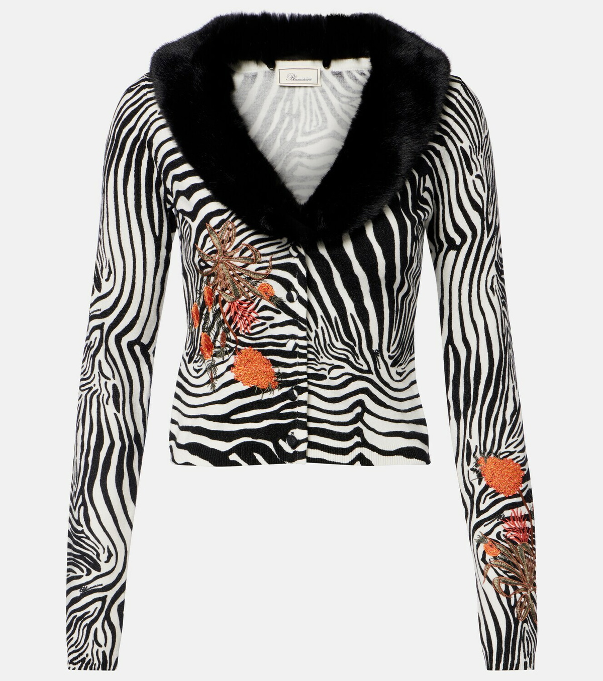 Blumarine Printed ribbed-knit cardigan