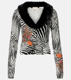 Blumarine Printed ribbed-knit cardigan