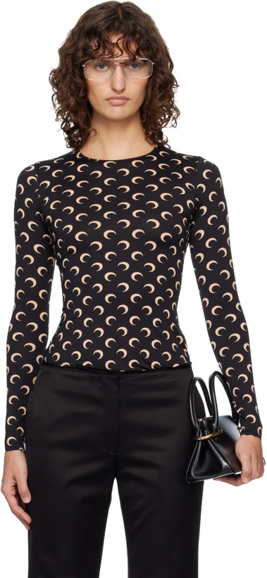 Photo: Marine Serre Black Recycled Moon Jersey Second Skin Crewneck T-shirt