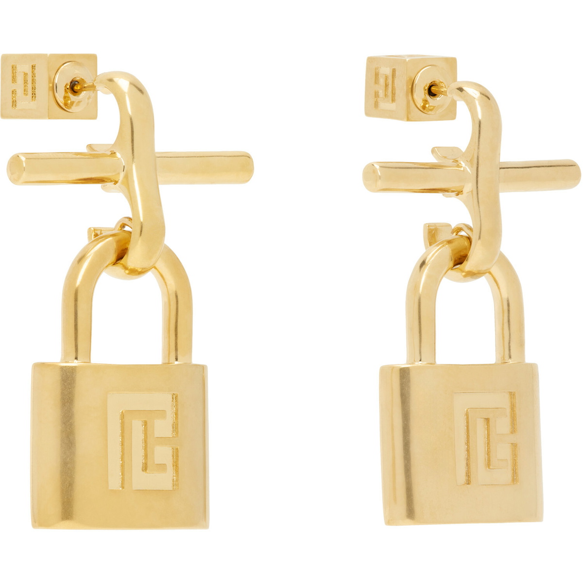 BALMAIN Brass Pulse Padlock Earrings