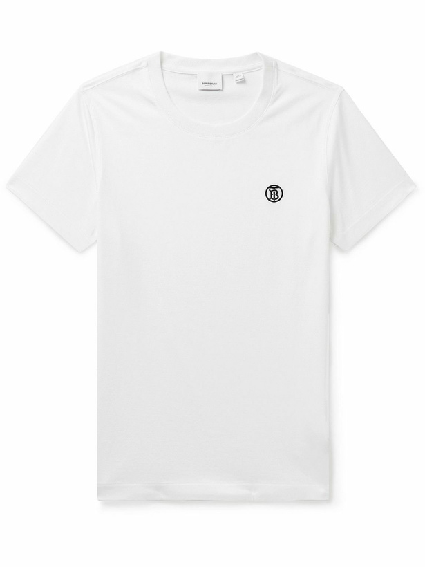 Photo: Burberry - Slim-Fit Logo-Embroidered Cotton-Jersey T-Shirt - White