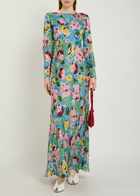 Rixo Marni Floral-print Satin Maxi Dress Blue