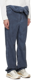 Juntae Kim Navy Asymmetric Flower Trousers