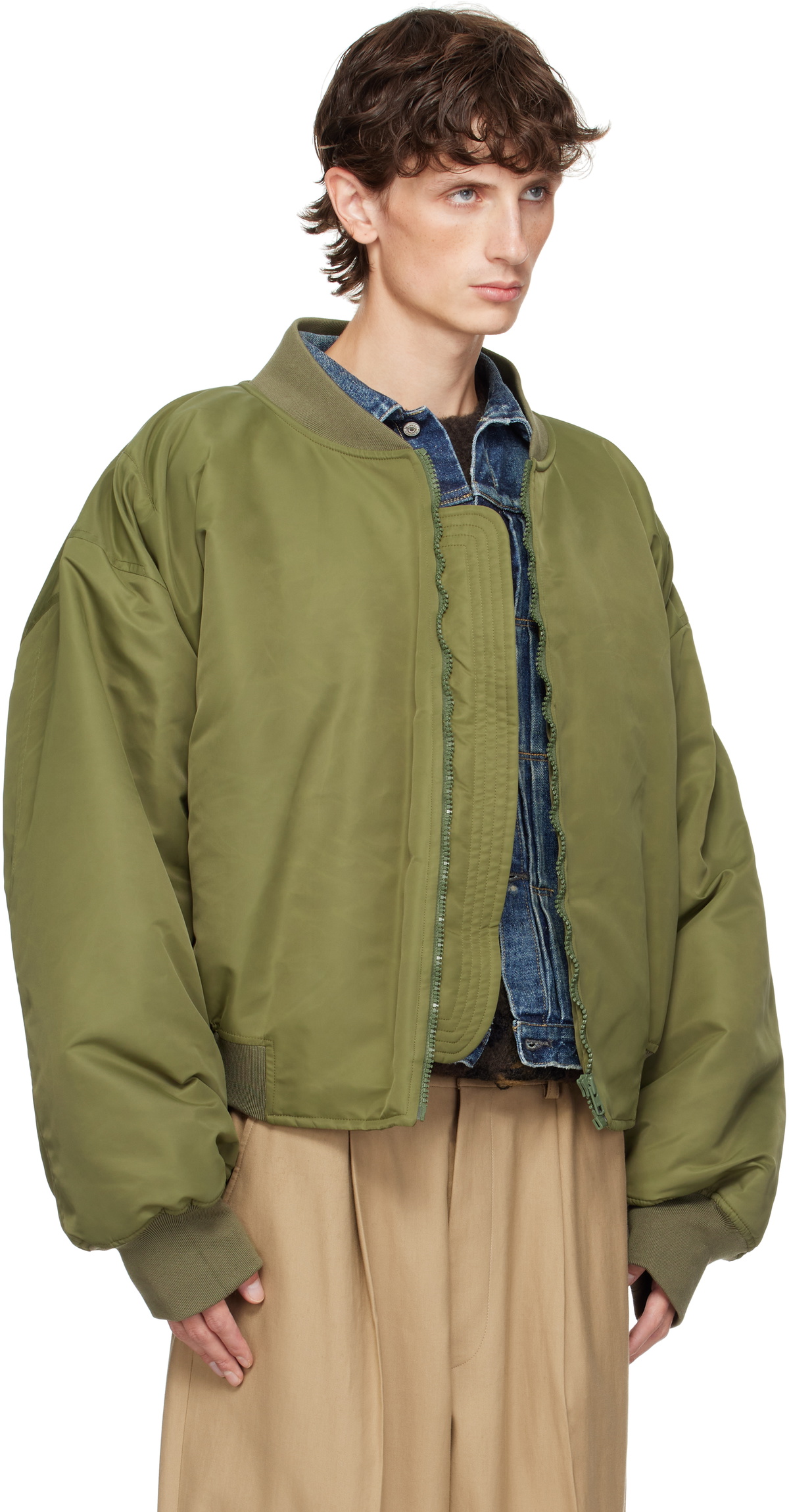 Hed Mayner Khaki Nylon Bomber Jacket Hed Mayner