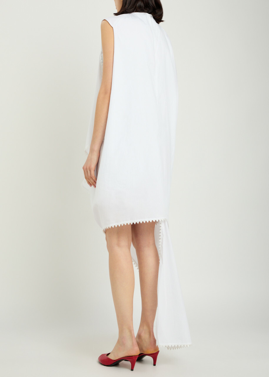 Jacquemus La Robe Traversin Courte Asymmetric Cotton-poplin Midi Dress White