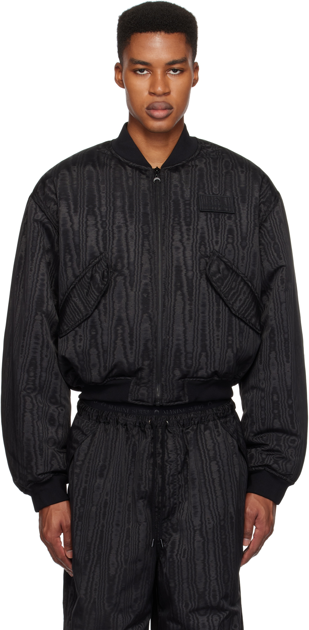 Marine Serre Black Recycled Moiré Bomber Jacket
