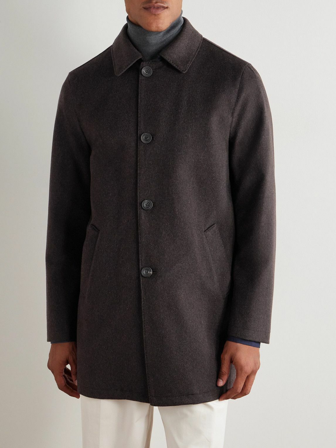 Rubinacci - Suede-Trimmed Brushed Cashmere Coat - Brown