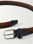 Anderson's - 3.5cm Leather-Trimmed Woven Elastic Belt - Brown