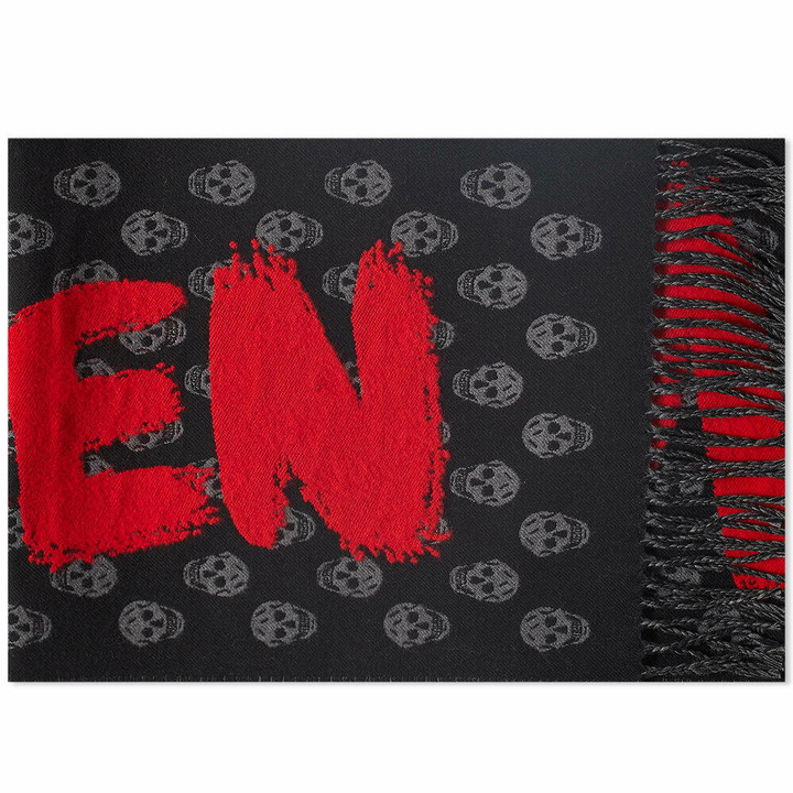 Photo: Alexander McQueen Men's Grafitti Logo Skull Scarf in Black/Red