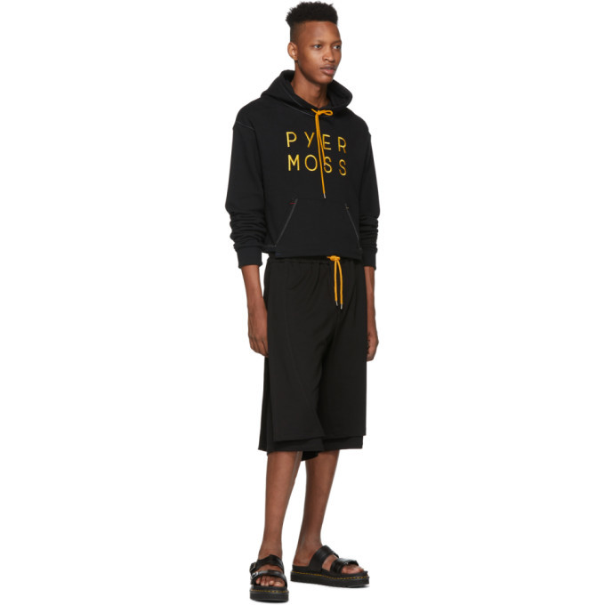 Pyer Moss Black Cropped Classic Logo Hoodie