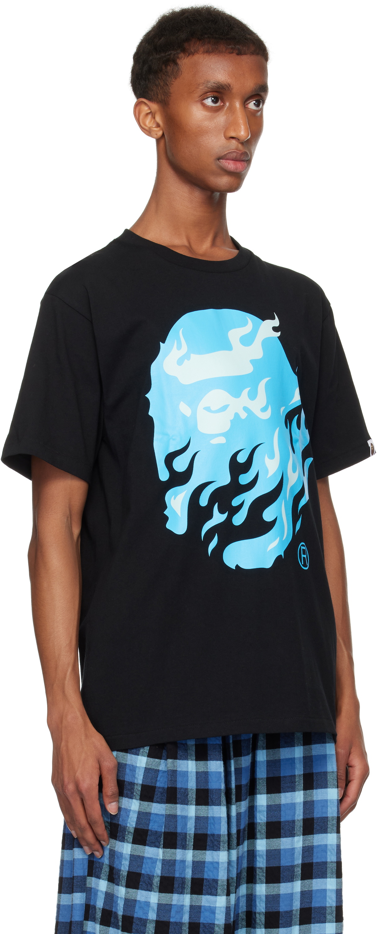 BAPE Black & Blue Flame Ape Head T-shirt A Bathing Ape