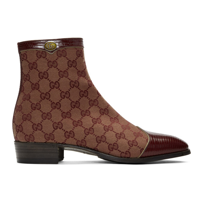 Gucci Burgundy Canvas Original GG Boots Gucci display picture 1