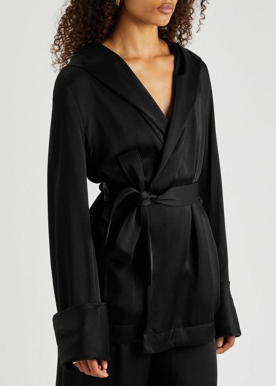 ジャケット Saint Laurent Black Satin Blazer Saint Laurent Single-Breasted Blazer Jacket | Neiman Marcus