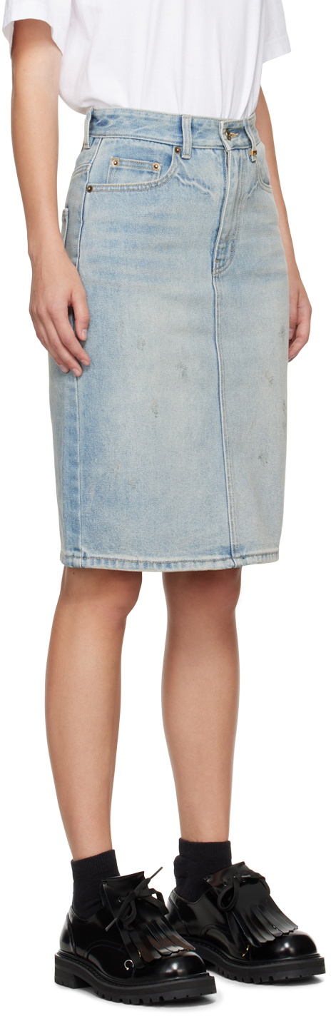 We11done Blue Washed Denim Midi Skirt