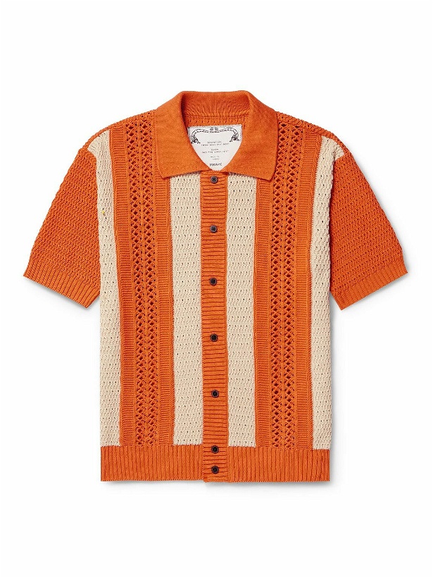 Photo: MANAAKI - Tipene Striped Open-Knit Cotton Shirt - Orange