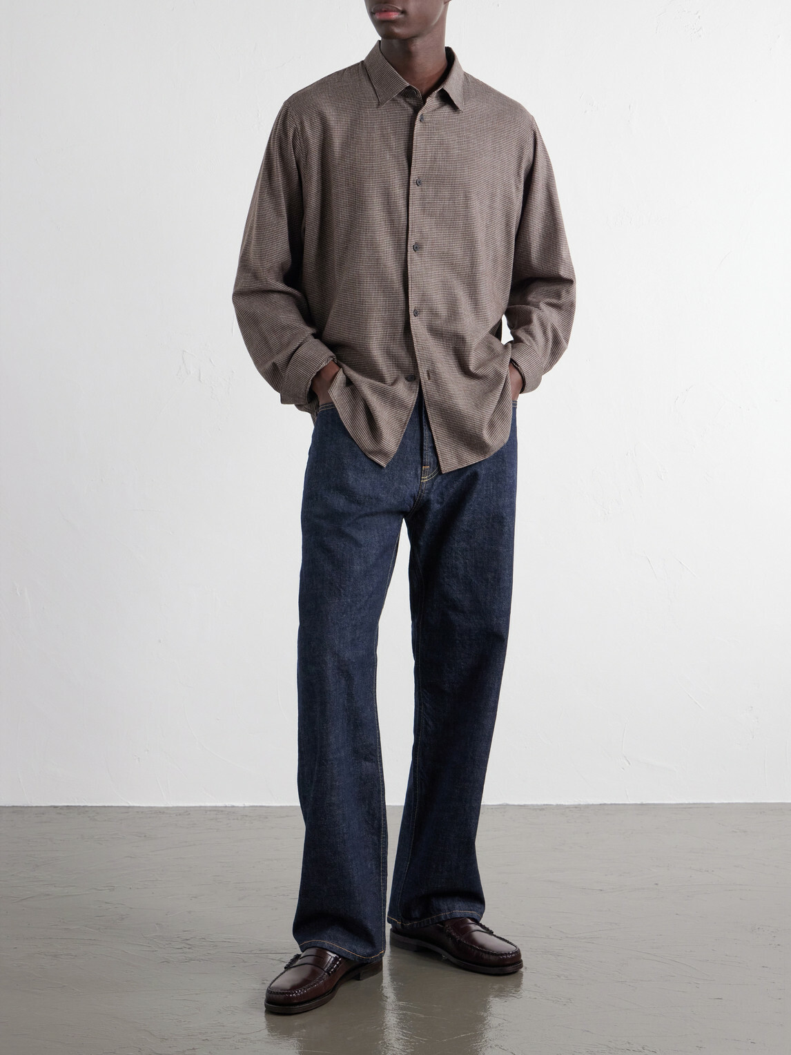 ATON - Checked Cotton and Yak-Blend Shirt - Brown