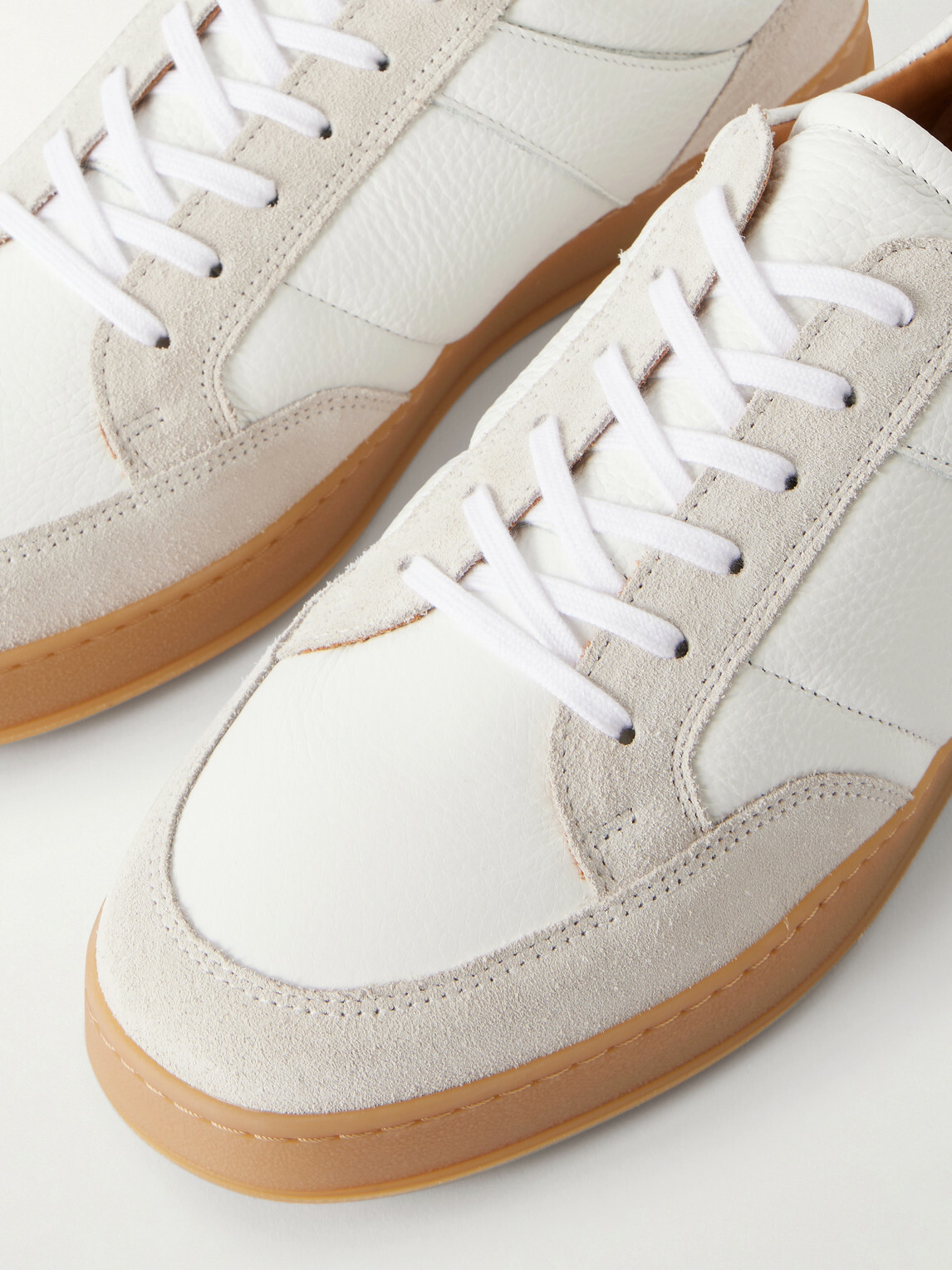 Mr P. - Colour-Block Suede and Leather Sneakers - White