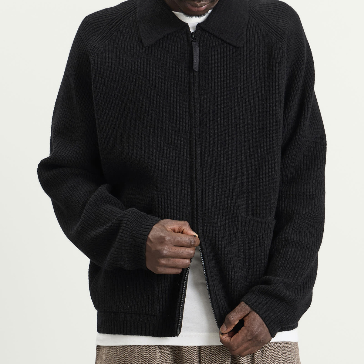Universal Works Men's Eco Wool Zip Cardigan in Black