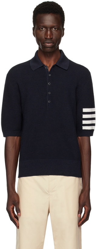 Photo: Thom Browne Navy 4-Bar Polo