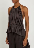 Liberowe Tamara Pleated Asymmetric Satin top Brown