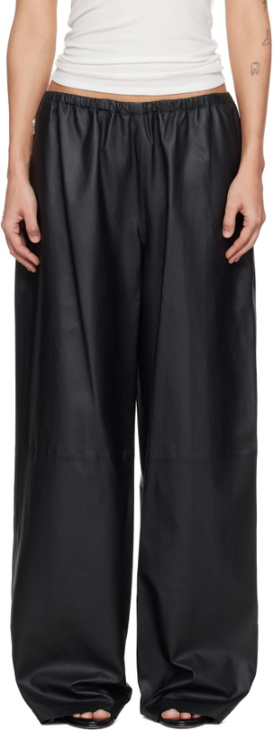 Photo: Alexander Wang Black Paper Leather Mid-Rise Track Pants
