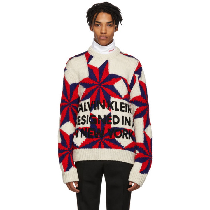 Photo: Calvin Klein 205W39NYC White and Red Logo Crewneck Sweater