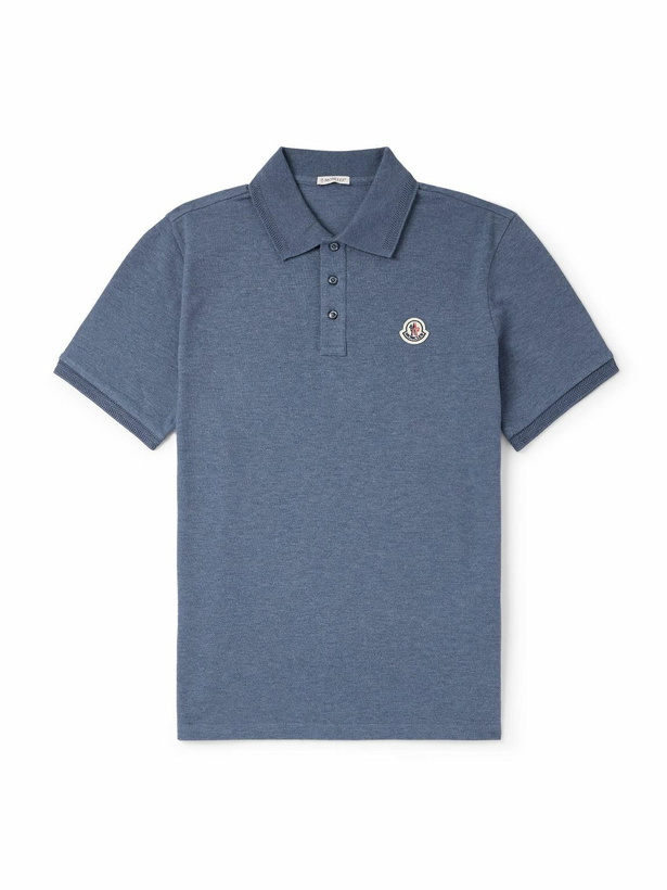 Photo: Moncler - Logo-Appliquéd Cotton-Piqué Polo Shirt - Blue