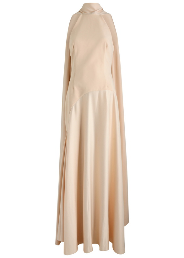 Photo: Solace London Cece Draped Satin and Crepe Maxi Dress Cream