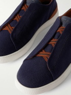 Zegna - Triple Stitch™ Leather-Trimmed Wool Slip-On Sneakers - Blue