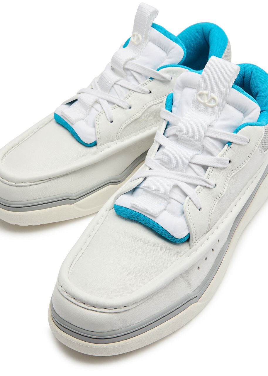 Valentino Runboot Panelled Leather and Mesh Sneakers White
