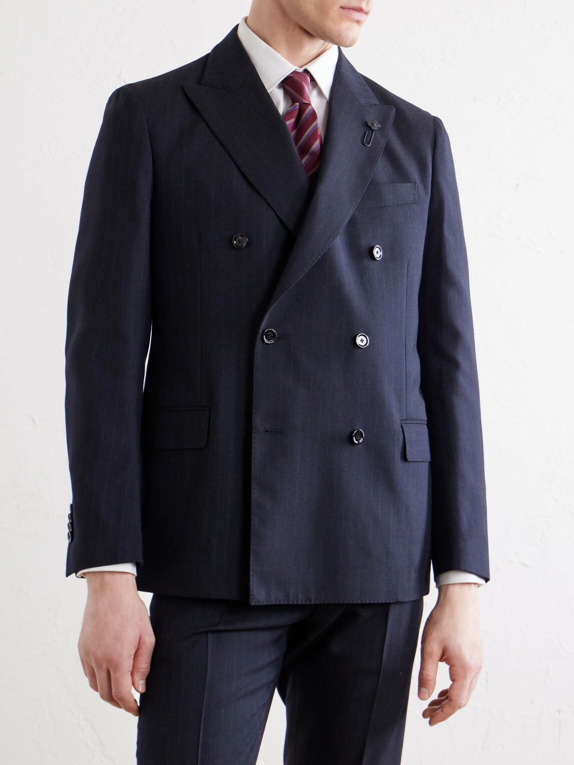 Lardini - Double-Breasted Pintriped Wool Suit Jacket - Blue