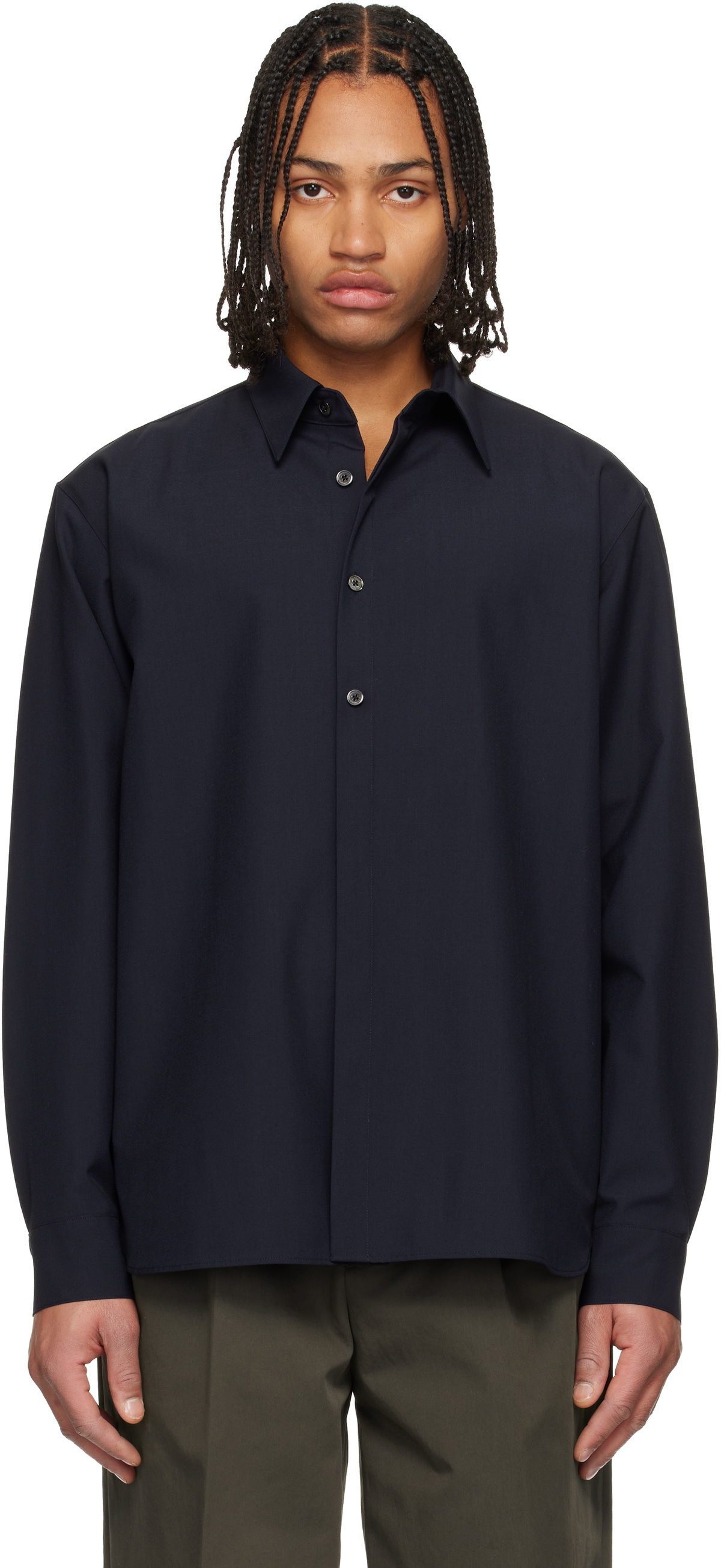 LE17SEPTEMBRE Navy Classic Wool-Blend Shirt