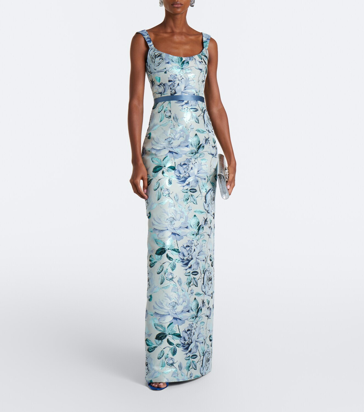 Markarian Robin belted floral brocade gown