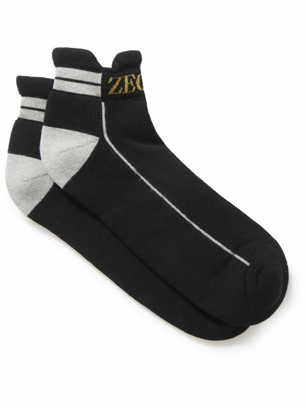 Photo: Zegna - Logo-Jacquard Stretch Cotton-Blend Socks - Black