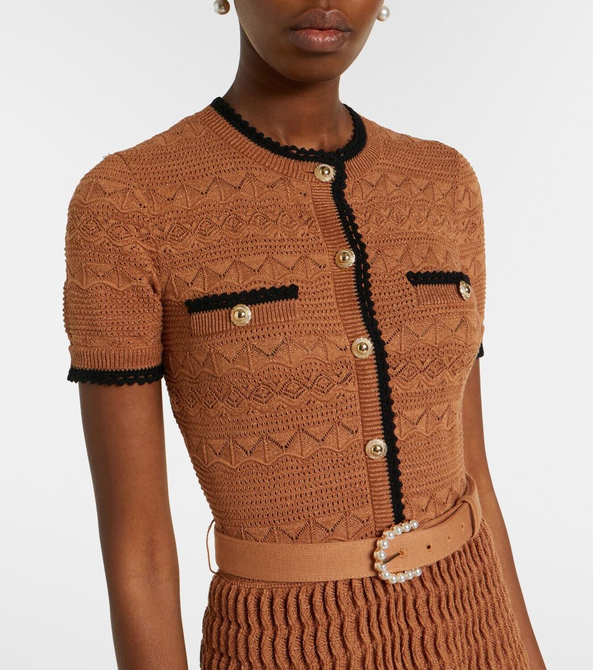 Self-Portrait Belted pointelle cotton-blend midi dress