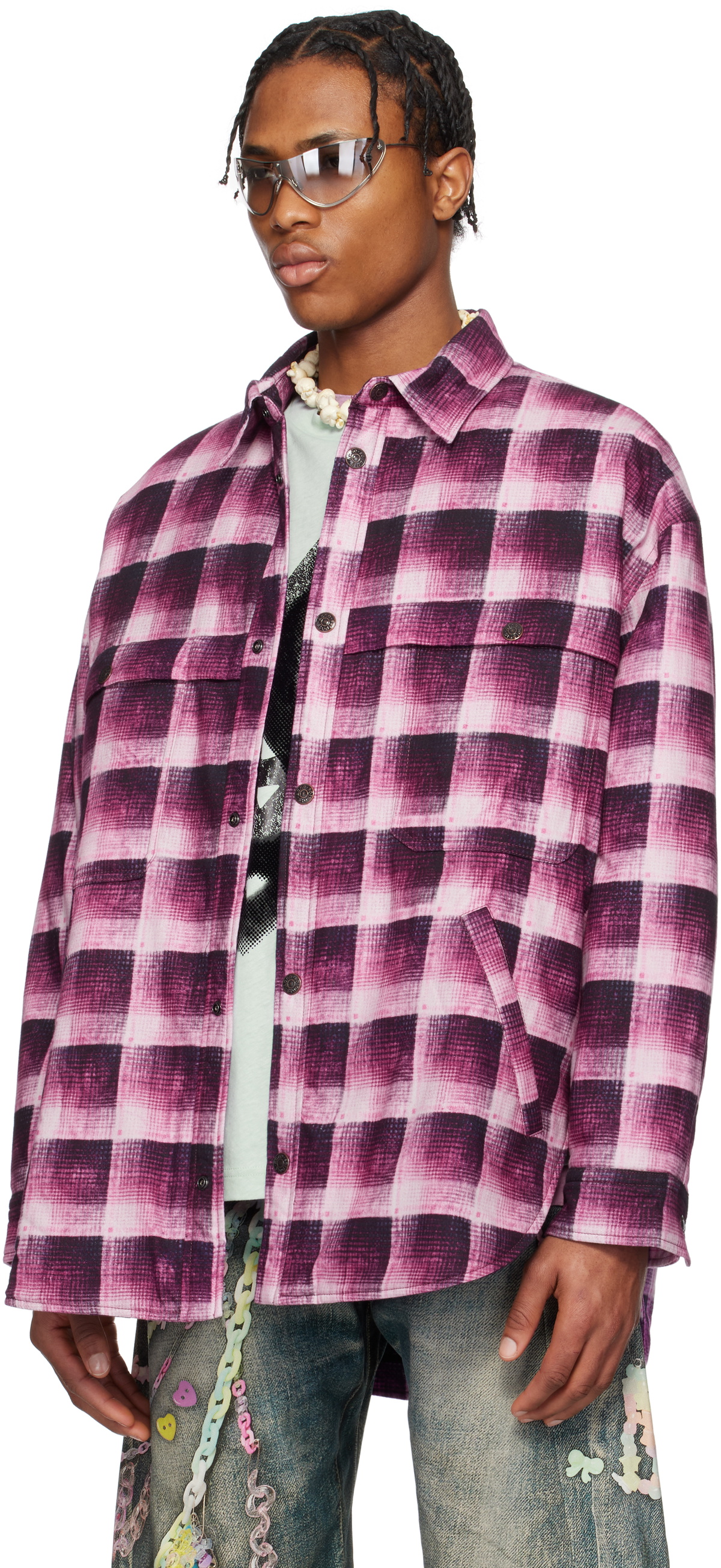 Acne Studios Pink Check Button-Up Shirt Acne Studios